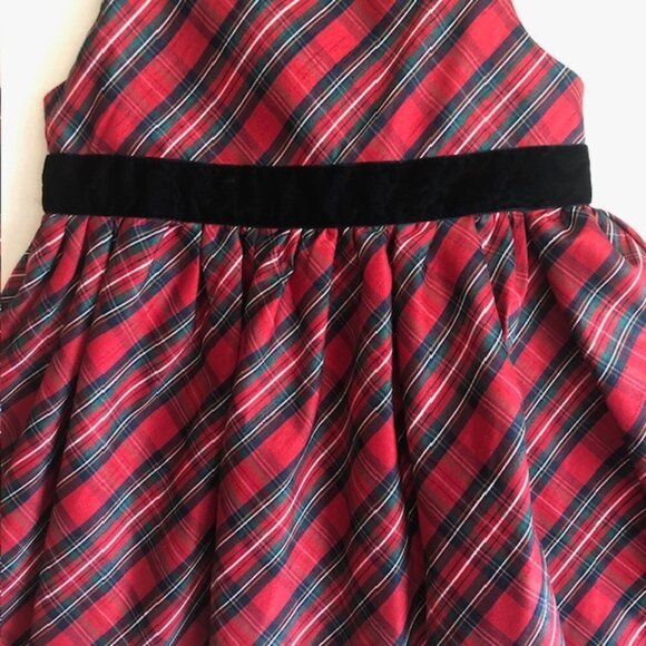 GYMBOREE Red Tartan Plaid Sleeveless Black Velvet Bow Dress 5T - Picture 9 of 14
